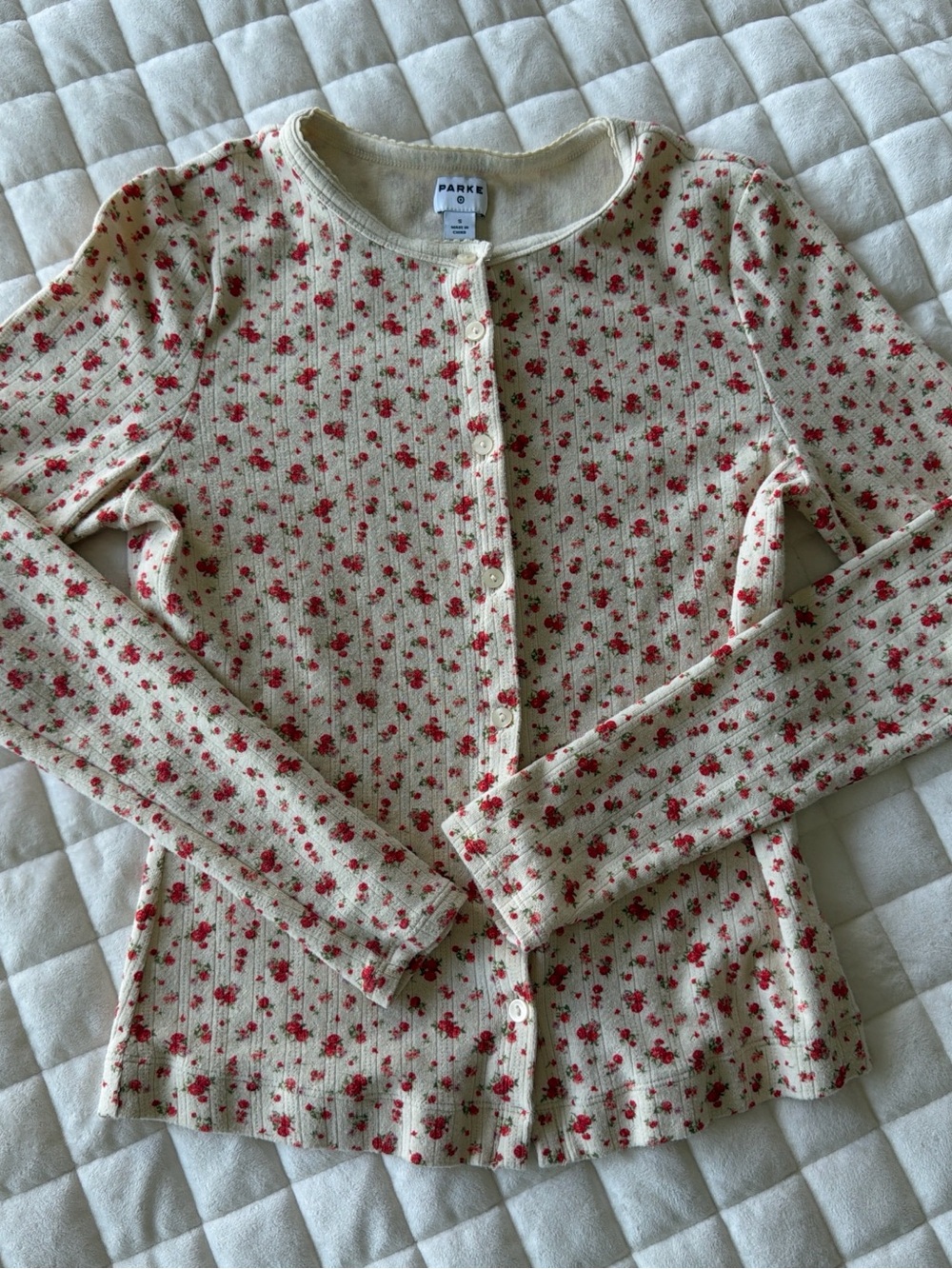 Parke x Target Pointelle Cream Floral Set with Red Flower Print - Picture 4 of 7